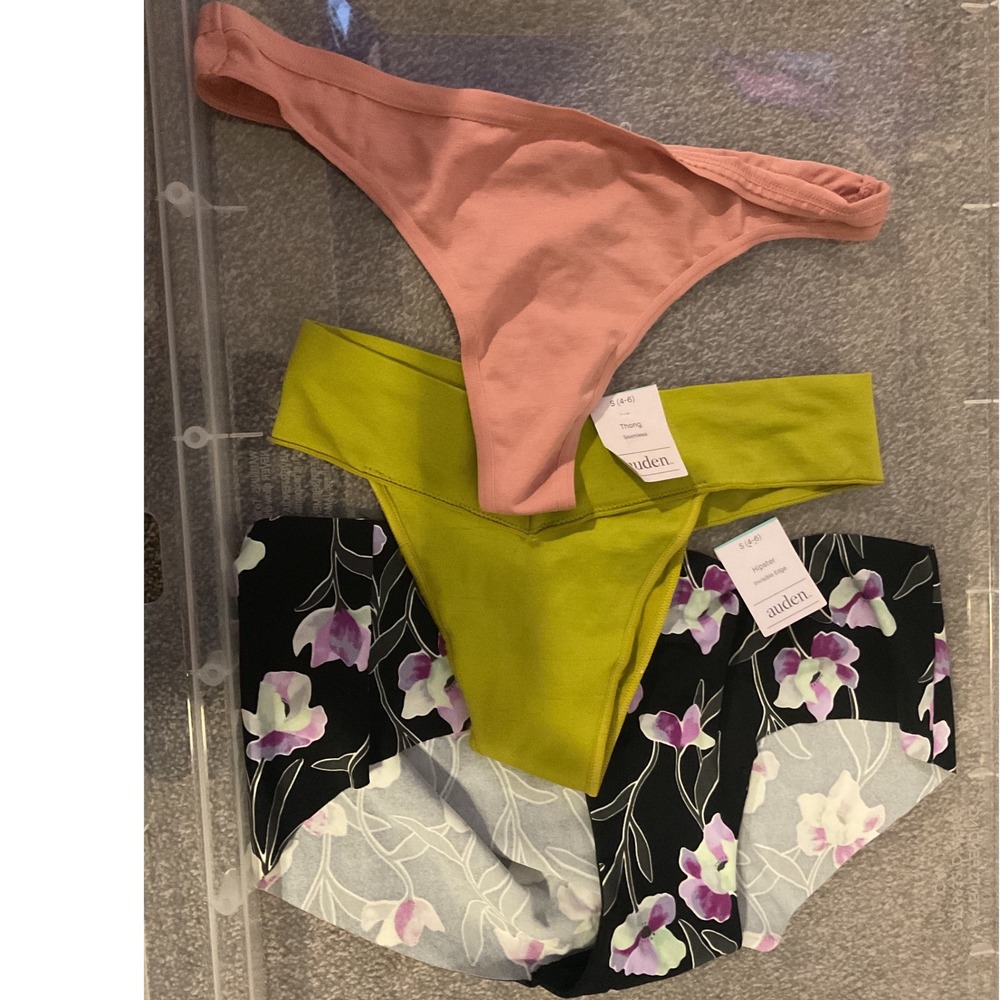 Auden Panty Bundle Lot of 3 Floral Hipster Seamless Thong Small 4-6 Pink Green